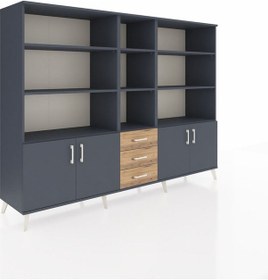 Resim Hyperion Dolap 11 Raflı 3 Çekmeceli 4 Kapaklı 220x44x163 Antrasit Antrasit-antrasit/çam 