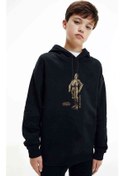 Resim C3Po Baskılı Unisex Çocuk Kapüşonlu Siyah Sweatshirt Siyah 