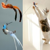 Resim Etkileşimli Kedi Oyuncakları - Yapay Tüylerle Gerçekçi Taklit Kuş Peluş Oyuncak, Oyalama Çubuğu & Zil, İç/Dış Mekan Oyunu için Dayanıklı Plastik Tasarım, Fiziksel Aktiviteyi ve Zihinsel Uyarımı Teşvik Eder, Orta Boy Kediler için Mükemmel, Kapalı Alan Kedi Oyuncağı | 