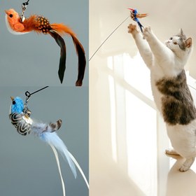 Resim Etkileşimli Kedi Oyuncakları - Yapay Tüylerle Gerçekçi Taklit Kuş Peluş Oyuncak, Oyalama Çubuğu & Zil, İç/Dış Mekan Oyunu için Dayanıklı Plastik Tasarım, Fiziksel Aktiviteyi ve Zihinsel Uyarımı Teşvik Eder, Orta Boy Kediler için Mükemmel, Kapalı Alan Kedi Oyuncağı | 