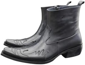 Resim King Shoes Hakiki Deri Siyah Kovboy Bot 