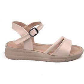 Resim Kadın Krem Tokalı Dolgu Topuklu Sandalet 3 Cm Günlük Rahat Krem 
