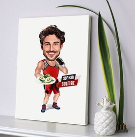 Resim Sağlıklı Beslenen Sporcu Erkek Karikatürlü Kanvas 