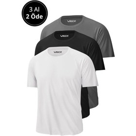 Resim Erkek 3'lü Paket %100 Pamuk Slim Fit Sporcu Tişört Basic Bisiklet Yaka Kısa Kollu T-shirt Gri 