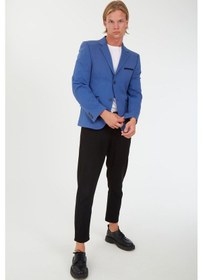 Resim Sposo G-168 Dar Kalıp Örme Kumaş İndigo Erkek Blazer Ceket İndigo 
