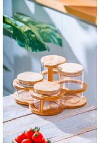 Resim Acar Malibu Bambu Standlı 4 Lü Cam Baharatlık Seti Şeffaf 