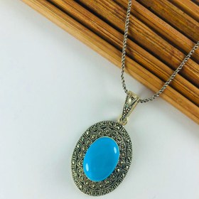 Resim Sungurbey Gümüş Dünyası Firuze Ve Markazit Taşlı Gümüş Bayan Kolye Ucu 