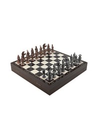Resim Gifthome Büyük Boy Metal Osmanlı-bizans Satranç Tk. Antik Ve Ceviz Desenli Sandıklı Mdf Tahtası 36x36 Cm. 