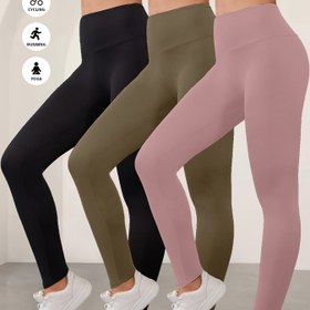 Resim 3'lü Paket Kadın Yüksek Bel Karın Kontrollü Yoga Taytları - Görünmez, Süper Yumuşak Esnek Antrenman Koşu Pantolonları, Tüm Sezon Kaymaz Bel Bandı & Düz Renk Spor Taytlar, Gym, Yoga, Günlük Giyim, Yoga Pantolonları, Şık Tasarım, Sıkı Oturuş, Görünmez Kumaş 