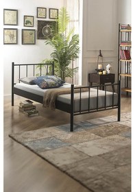 Resim Falez Tek Kişilik Ferforje Metal Karyola-siyah Ahşap Latalı 