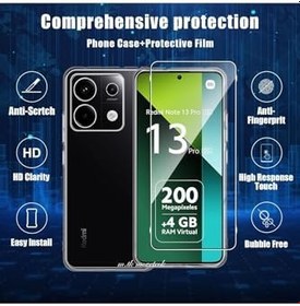 Resim Xiaomi Redmi Note 13 Pro 5g Kılıf Kamera Çıkıntılı Koruma Dayanıklı Şeffaf Silikon Kapak + 9H Cam 