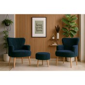 Resim Azra Mobilya Roma Welsoft Yumuşak Kumaş 2 Berjer 1 Puf Seti – Yumuşak Dokulu Modern Konfor - LACİVERT 