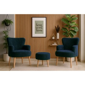 Resim Azra Mobilya Roma Welsoft Yumuşak Kumaş 2 Berjer 1 Puf Seti – Yumuşak Dokulu Modern Konfor - LACİVERT 