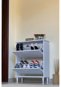 Resim Eliusta Antrex 72 Cm Beyaz 2 Düşer Kapaklı Ayakkabılık 72x90x26 Cm Ayaklı 4 Bölmeli Ayakkabılık Beyaz 