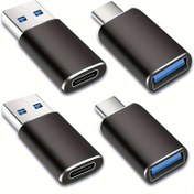 Resim 4 adet USB'den USB C'ye Adaptör, 2*Tip C Dişi'den A Erkek Şarj Dönüştürücü & 2*USB C Erkek'ten USB 3.0 Dişi OTG Adaptörü, iPhone 15 Pro Max Plus, Apple Watch, Samsung, Airpods, Araba için 