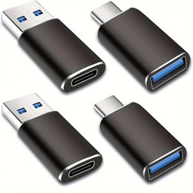 Resim 4 adet USB'den USB C'ye Adaptör, 2*Tip C Dişi'den A Erkek Şarj Dönüştürücü & 2*USB C Erkek'ten USB 3.0 Dişi OTG Adaptörü, iPhone 15 Pro Max Plus, Apple Watch, Samsung, Airpods, Araba için 