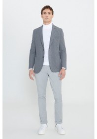 Resim AC&Co / Altınyıldız Classics Erkek Sıyah Grı Slim Fit Dar Kesim Mono Yaka Armürlü Torba Cepli Ceket Sıyah Grı 