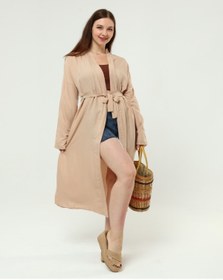 Resim CNG MODA Kadın Bej Ayrobin Kuşaklı Kimono&kaftan 