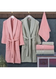 Resim Hobby Casual 6 Parça Aile Bornoz Seti-pembe Su Yeşili 