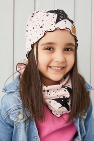 Resim Babygiz Pudra Siyah Çocuk Bebek Bere Boyunluk Set Yumuşak %100 Pamuklu Penye Yıldız Seri 