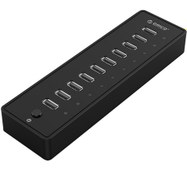 Resim Orico 10 Portlu Anahtarlı Ledli USB 2.0 HUB Çoklayıcı ve Şarj İstasyonu Siyah 