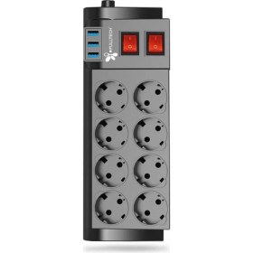 Resim Asfal 2 Metre USB Li Termal Akım Korumalı 8'li Priz 3 x USB Uzatma Kablosu 