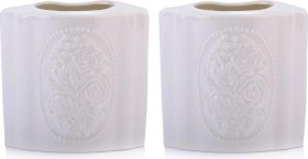 Resim 2 Adet Seramik Diş Fırçalık Çiçekli Oval Model 8x5x10cm Banyo Seti Çok Renkli 