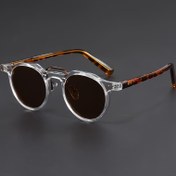 Resim Vintage ilhamlı büyük yuvarlak moda gözlükleri, kaplumbağa desenli kollarıyla - Sağlam metal çerçevesi, açık lensler, rahat kıyafetler için retro tarz, moda gözlükleri, dayanıklı gözlükler 