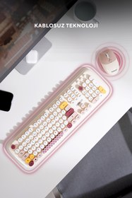 Resim Everest KM-6284 WHISKER Renkli Tuşlu Bej Kablosuz Q Klavye + Mouse Set 