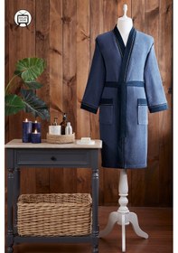 Resim Özdilek Oregon Maskülen Nakışlı Denim Kimono Bornoz L - Lacivert Lacivert 