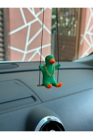 Resim 3DBASKILAR Altın Zincirli Sallanan Ördek Yeni Trend Dikiz Ayna Süsü (yeşil Turuncu) 