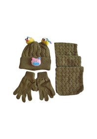 Resim Kitti 4-8 Yaş Kız Çocuk Atkı Bere Eldiven İçi Polarlı 3'lü Takım 24170-04 Haki 