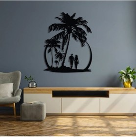 Resim Sahilde Yürüyüş Metal Duvar Dekoru 