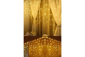 Resim 16 Saçaklı 4 mt Dekoratif 96 LED Işık Sarkıt Sarı Renk Ip Perde Iç Mekan Dış Mekan Perde LED 