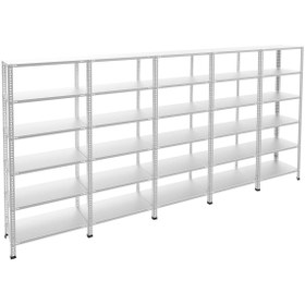Resim RafBurada 6 Katlı 5'li Galvaniz Çelik Raf - Depo, Arşiv, Kiler, Dosya, Market Rafı 43x60 Cm-200 Cm-0.70 Mm 