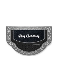 Resim Dekoratif Siyah Kapı Önü Paspası Hoş Geldiniz Yazılır Yıkanabilir Toz Alıcı Halı Kapı Önü Paspası Gümüş 