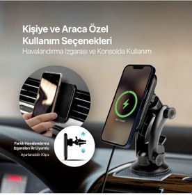 Resim Aircharger Drive M Magsafe Uyumlu Kablosuz Şarj Özellikli Mıknatıslı Araç İçi Telefon Tutucu Diğer 