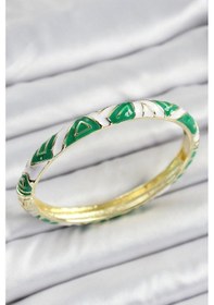 Resim Mey İthalat Mineli Pirinç Yeşil Beyaz Motifli Kadın Kelepçe Çok Renkli 