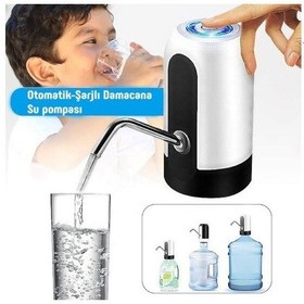 Resim Şarjlı Damacana Su Pompası Su Sebili Şarj Edilebilir Siyah 