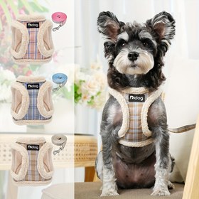 Resim Pidog Sıcak Evcil Hayvan Köpek Tasması Yumuşak Peluş Yavru Kedi Ayarlanabilir Çekme Kordonu Olmayan Yelek Eşleşen Tasma Seti, Sadece Elde Yıkama, Polyester Elyaf Malzeme 