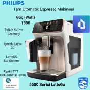 Resim Philips 5500 Serisi Lattego Tam Otomatik Espresso Makinesi 20 Sıcak ve Soğuk Içecek, Renkli Dokunmatik Ekran,quickstart, Silentbrew Teknolojisi (EP5543/80) 