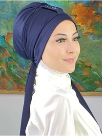 Resim BUTİKAMBAR Hürrem Model Tek Biritli Atkılı Taşlı Lacivert Bone 