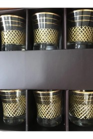 Resim Paşabahçe Kare Kesme Gold Kaplama 6'lı Su Bardağı - Lüks Altın Detaylı Cam Set Gold - Şeffaf 