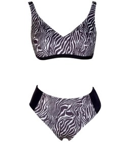 Resim Endeep Beria Kadın Zebra Desenli Toparlayıcı Askılı Bikini Takımı Siyah 
