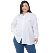 Resim Büyük Beden Cep Kapağı Detaylı Kol Ağzı Lastikli Beyaz Gömlek-beyaz Beyaz 