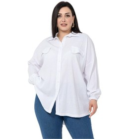 Resim Büyük Beden Cep Kapağı Detaylı Kol Ağzı Lastikli Beyaz Gömlek-beyaz Beyaz 