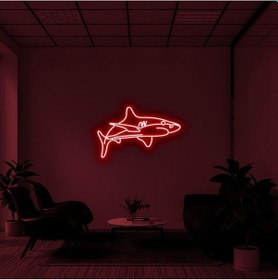 Resim Köpek Balığı Figürlü Dekoratif Neon Tabela Kırmızı 