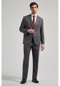 Resim İmza Kendinden Desenli Bez Ayağı Mono Yaka Tam Astar Esnek 4 Drop Comfort Fit Takım Elbise 1001250169 Füme 