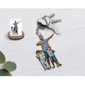 Resim Bk Gift Kişiye Özel Tam Boy Baba Ve Oğullar Karikatürlü Ahşap Anahtarlık-1 