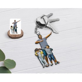 Resim Bk Gift Kişiye Özel Tam Boy Baba Ve Oğullar Karikatürlü Ahşap Anahtarlık-1 